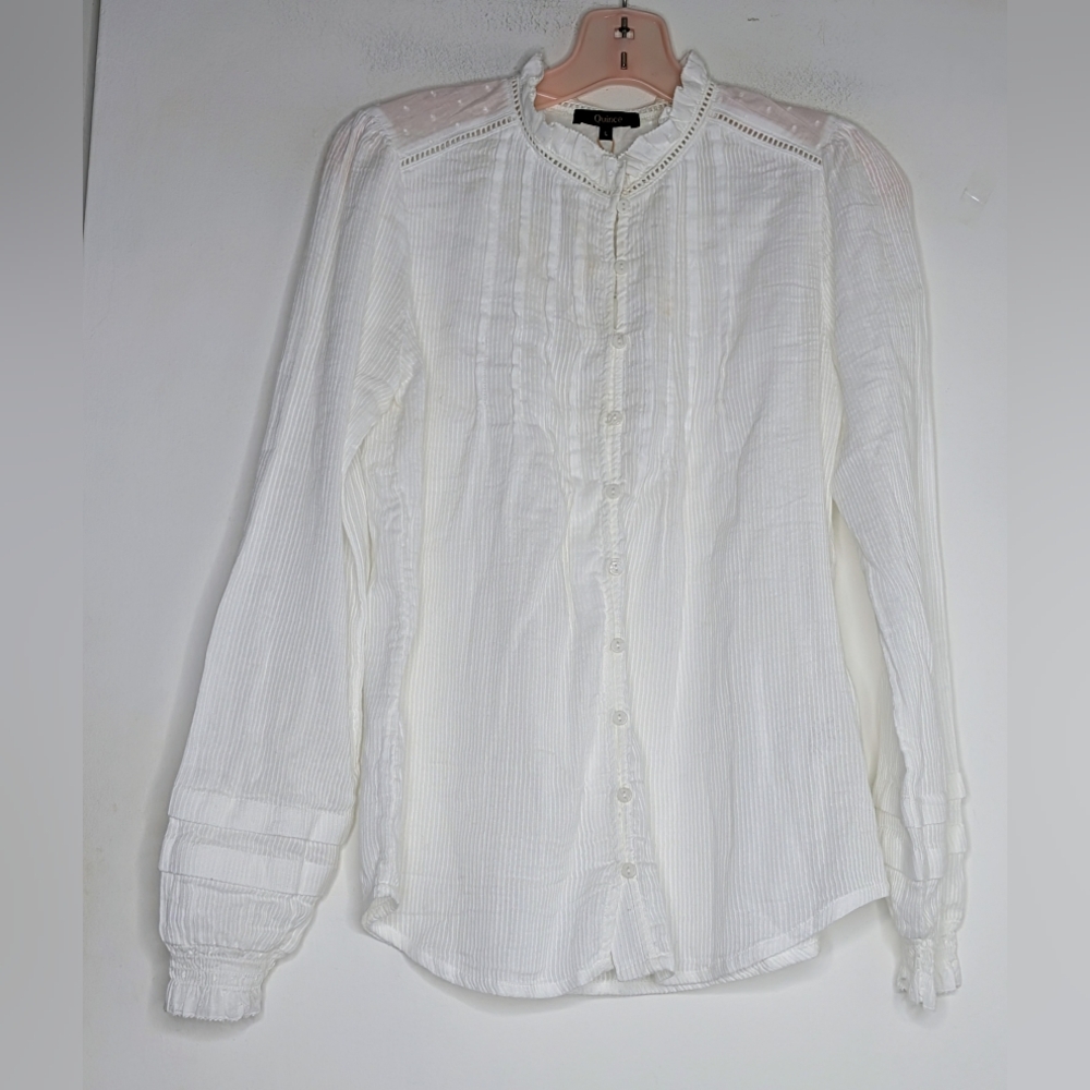 NWT Quince Organic Textured Cotton Peasant Blouse Ruffle Top in White Size Large - Picture 2 of 5